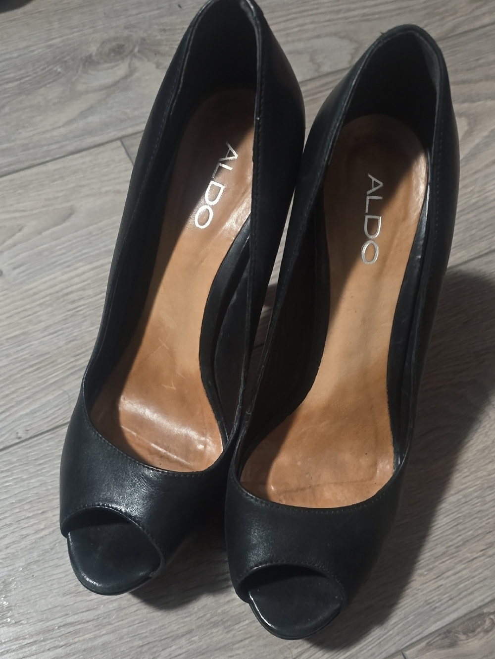 ALDO Black Peep-Toe Leather Heels